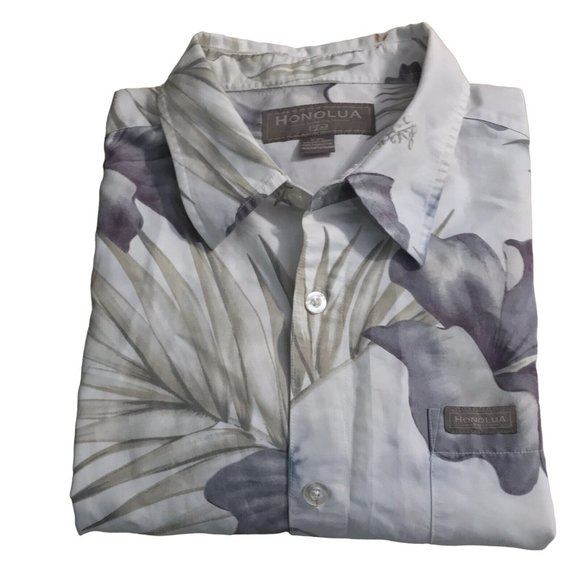 Honolulu Surf Co Mens Hawaiian button up gray Palm leaf floral Shirt sz XXL - Picture 7 of 9